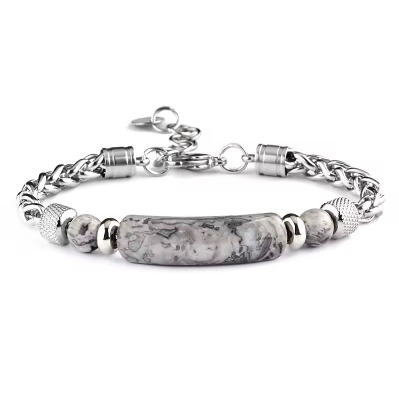 Bracelet "Caractère" en Acier Inoxydable et Jaspe Picasso