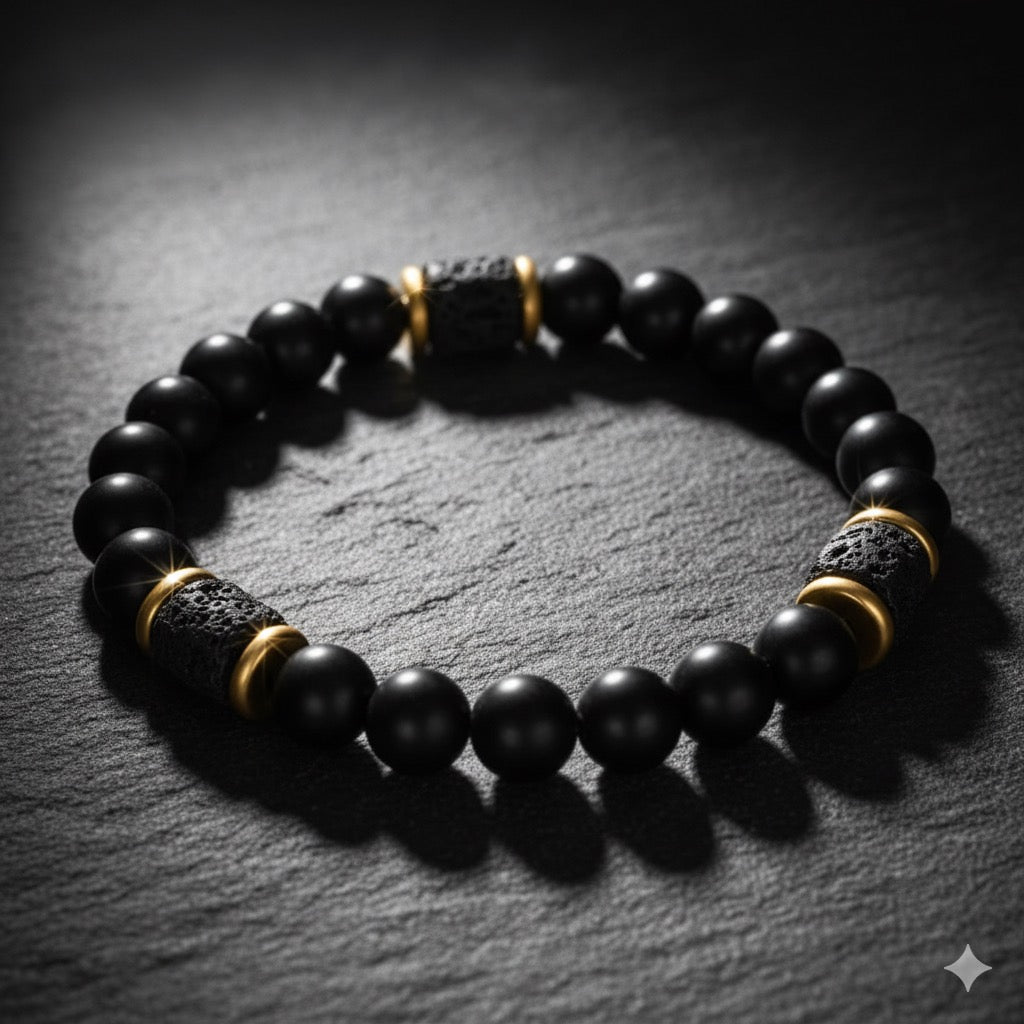 Bracelet "Élégance Volcanique" en Onyx Mat et Pierre de Lave