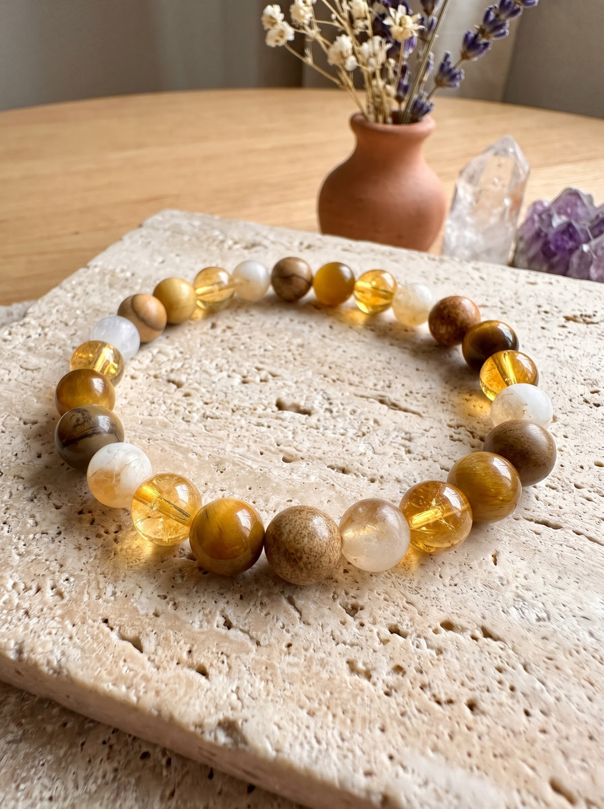 Bracelet "Rayon d'Abondance" en Citrine, Œil de Tigre et Jaspe Paysage