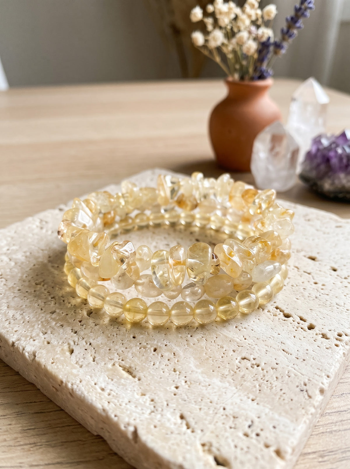 Bracelet Trio de Citrine en Pierres Naturelles : Set de 3 bracelets