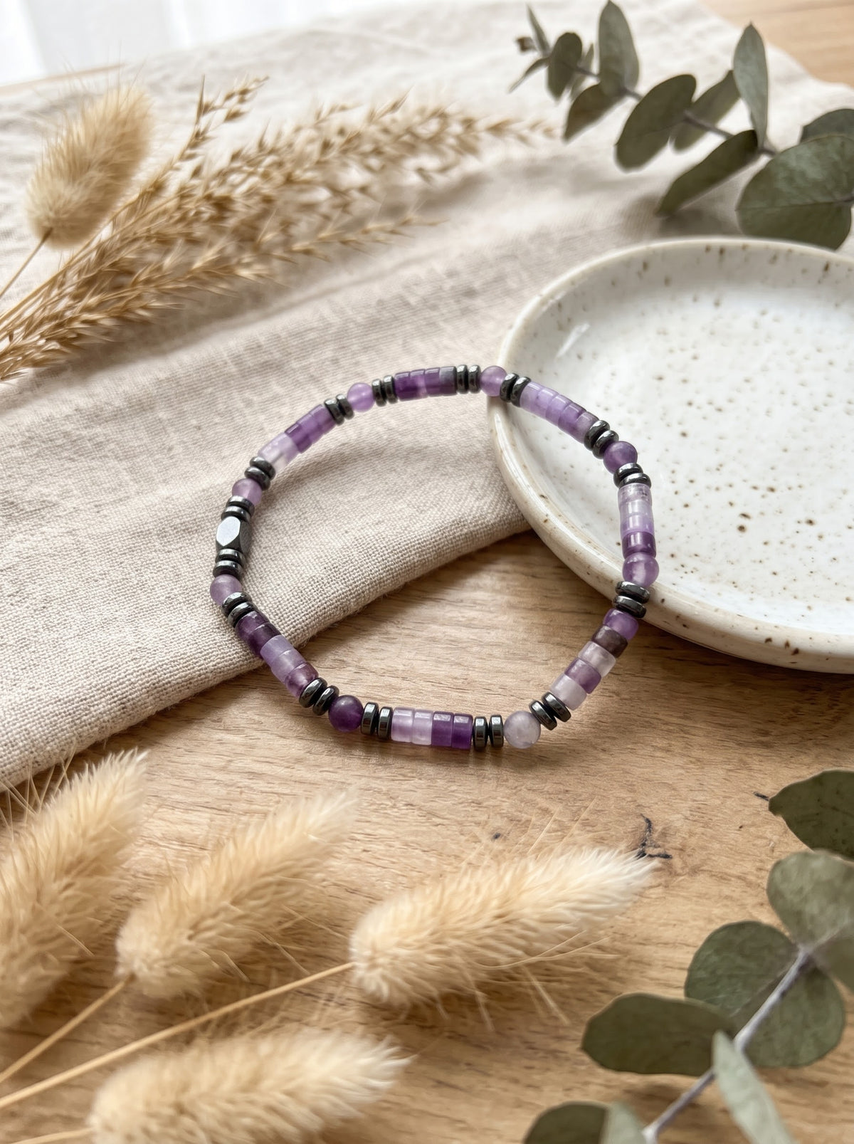 Bracelet Bohème "Sérénité Étoilée" – Améthyste, Hématite