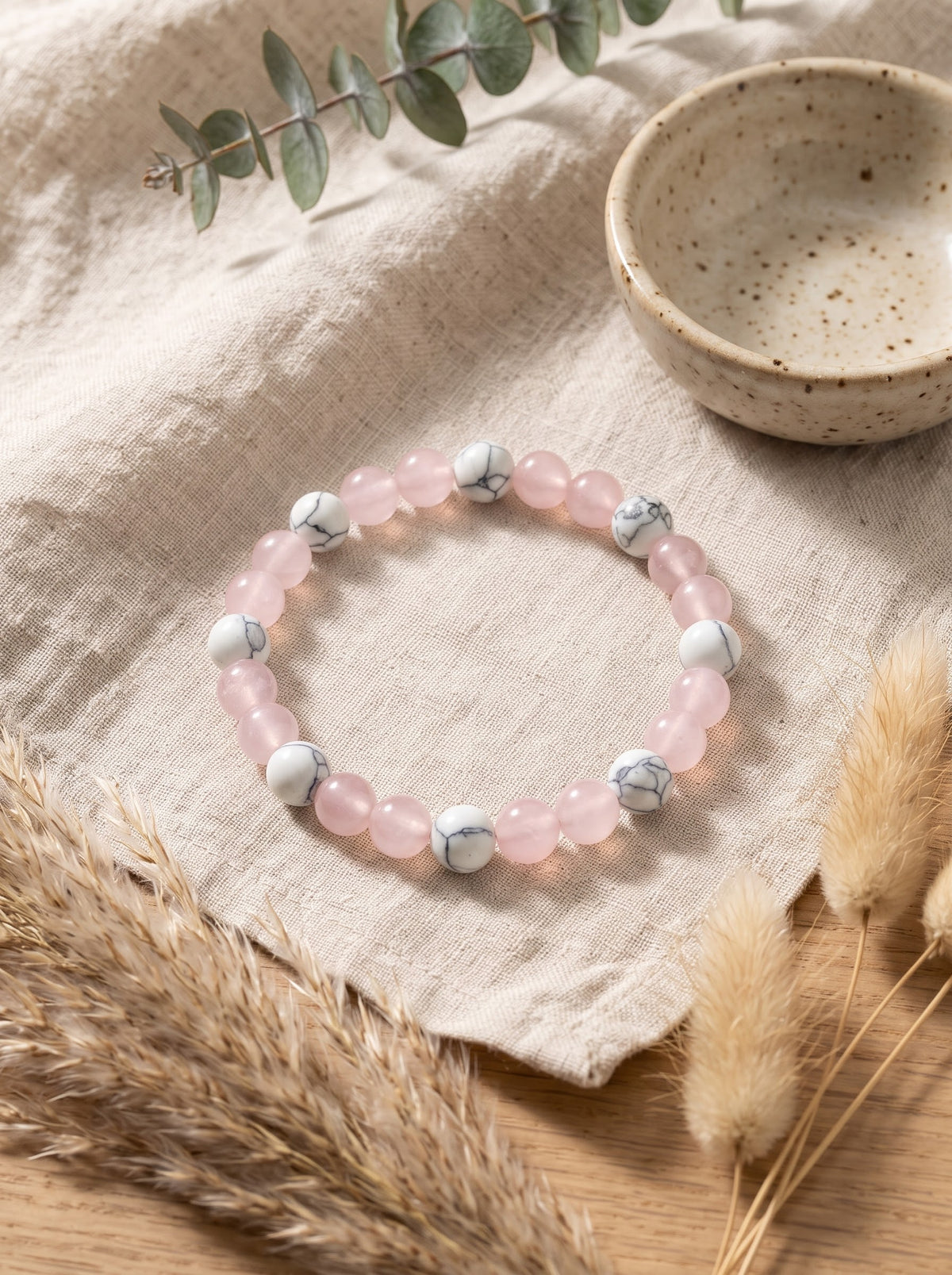 Bracelet "Douce Harmonie" – Quartz Rose & Howlite Blanche