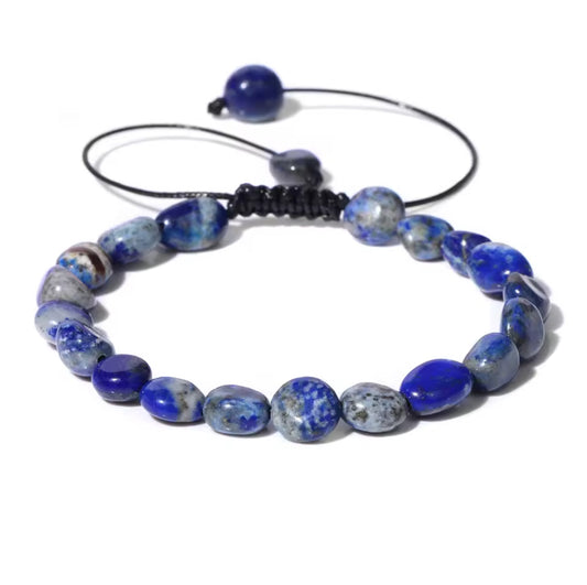 Bracelet "Nuit Étoilée" en Lapis Lazuli (Pierres Roulées Ajustables)