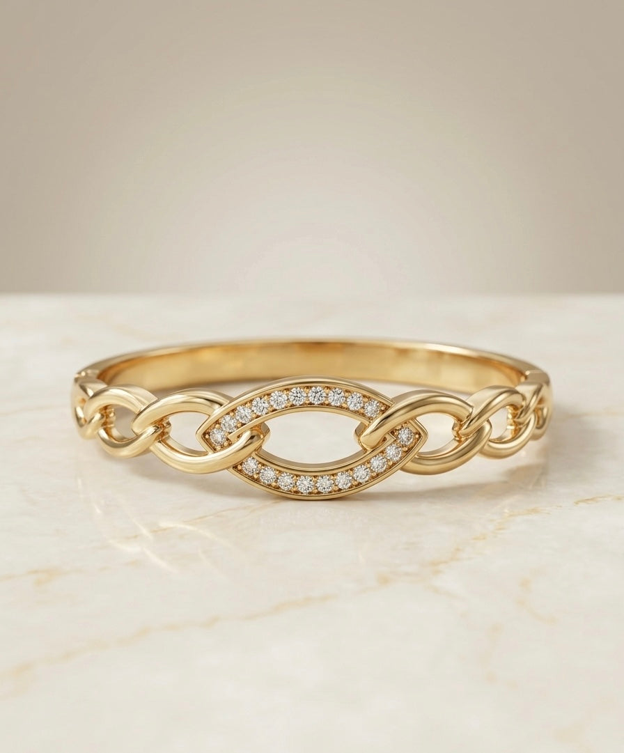 Bracelet Jonc "Méridien Scintillant" – Acier Inoxydable 316L & Pavé de Cristaux