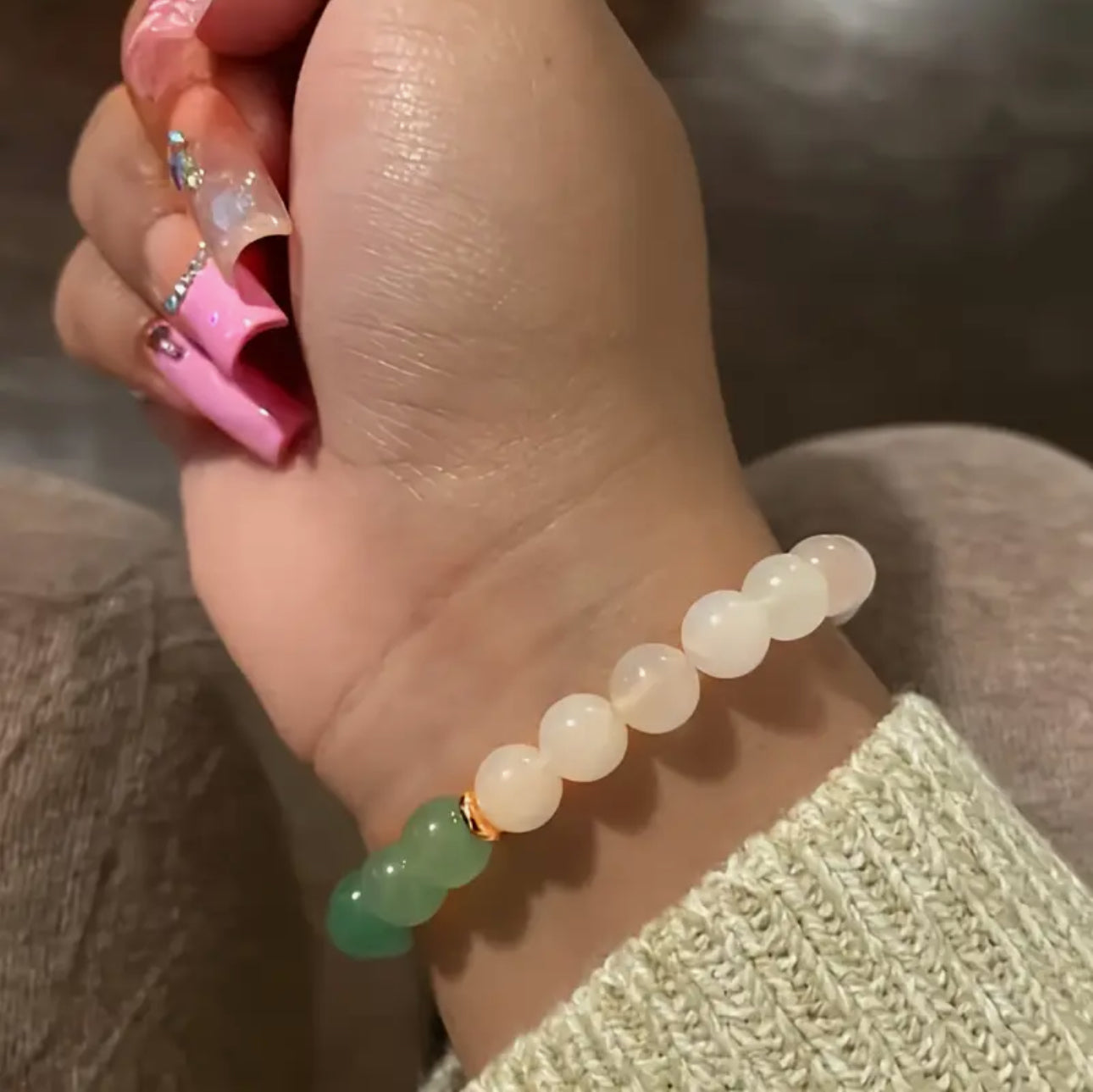 Bracelet "Harmonie du Cœur" en Quartz Rose et Aventurine Verte