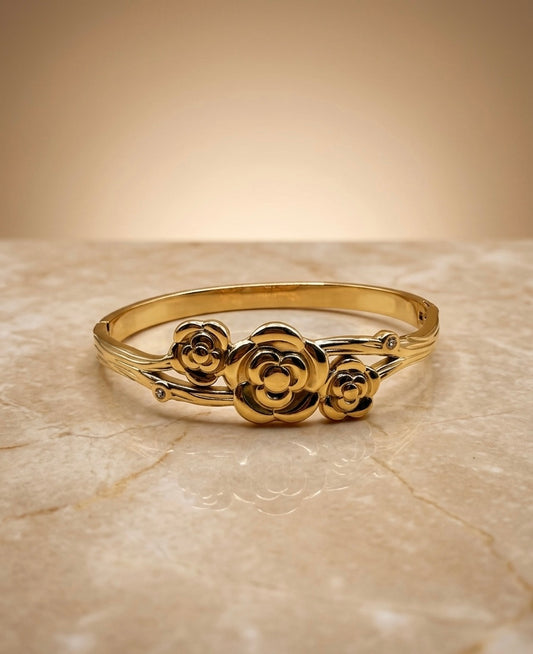 Bracelet Jonc "Trio de Roses" Doré – Acier Inoxydable 316L (18cm)
