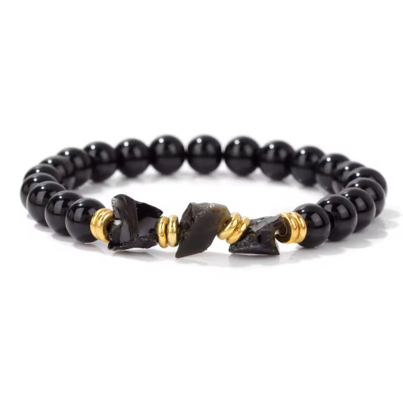 Bracelet "Force Brute" en Onyx Noir (Perles Rondes et Éclats Bruts)