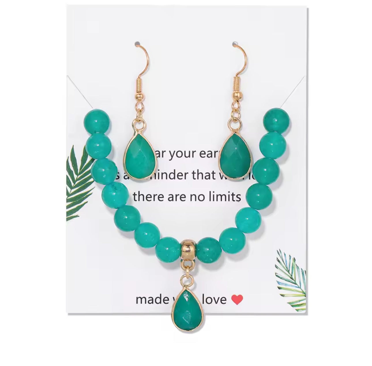 Parure "Éclat Végétal" : Bracelet et Boucles d'Oreilles en Agate Verte