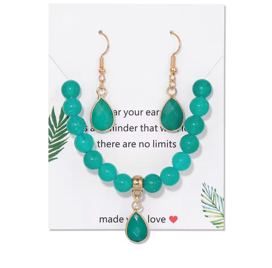 Parure "Éclat Végétal" : Bracelet et Boucles d'Oreilles en Agate Verte