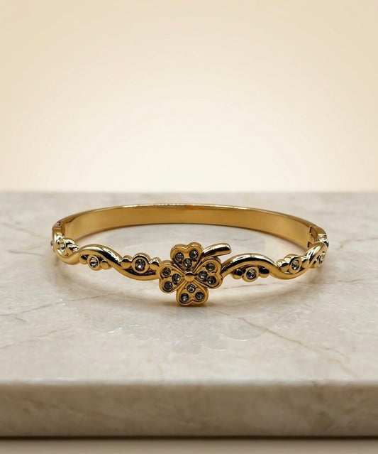 Bracelet Jonc "Trèfle de Chance" – Acier Inoxydable 316L & Cristaux
