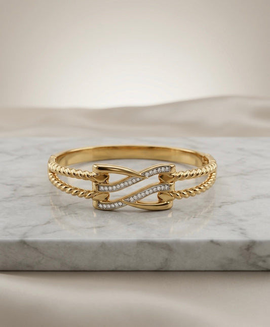 Bracelet Jonc "Héritage" – Maille Torsadée & Pavé de Cristaux