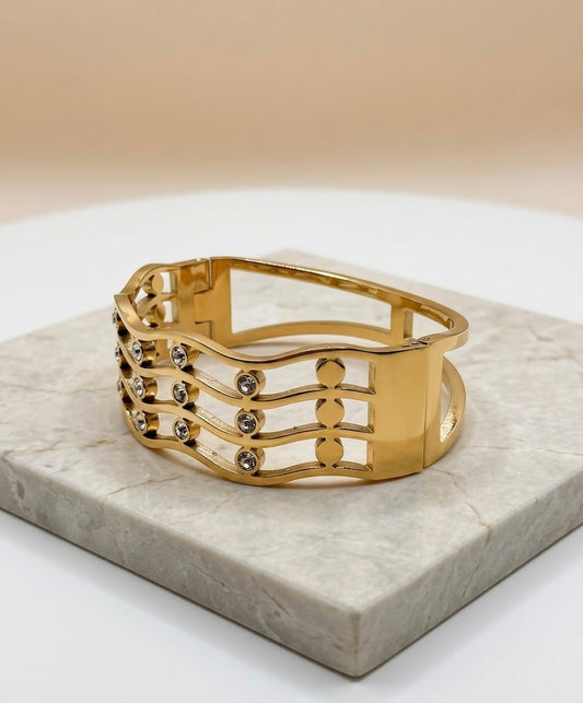 Bracelet Manchette "Ondulations Précieuses" – Acier Inoxydable 316L & Cristaux