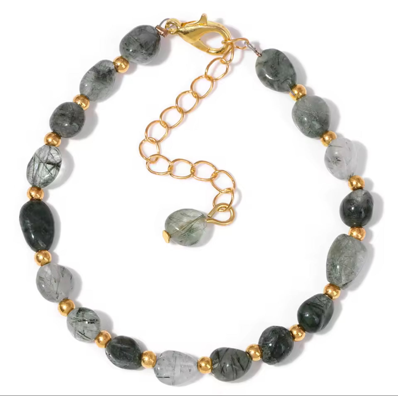 Bracelet "Équilibre Parfait" en Quartz Tourmaline (Pierres Roulées et Détails Dorés)