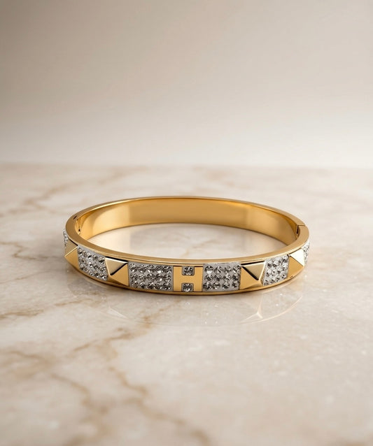 Bracelet Jonc "H-Signature" – Acier Inoxydable 316L, Cristaux & Studs