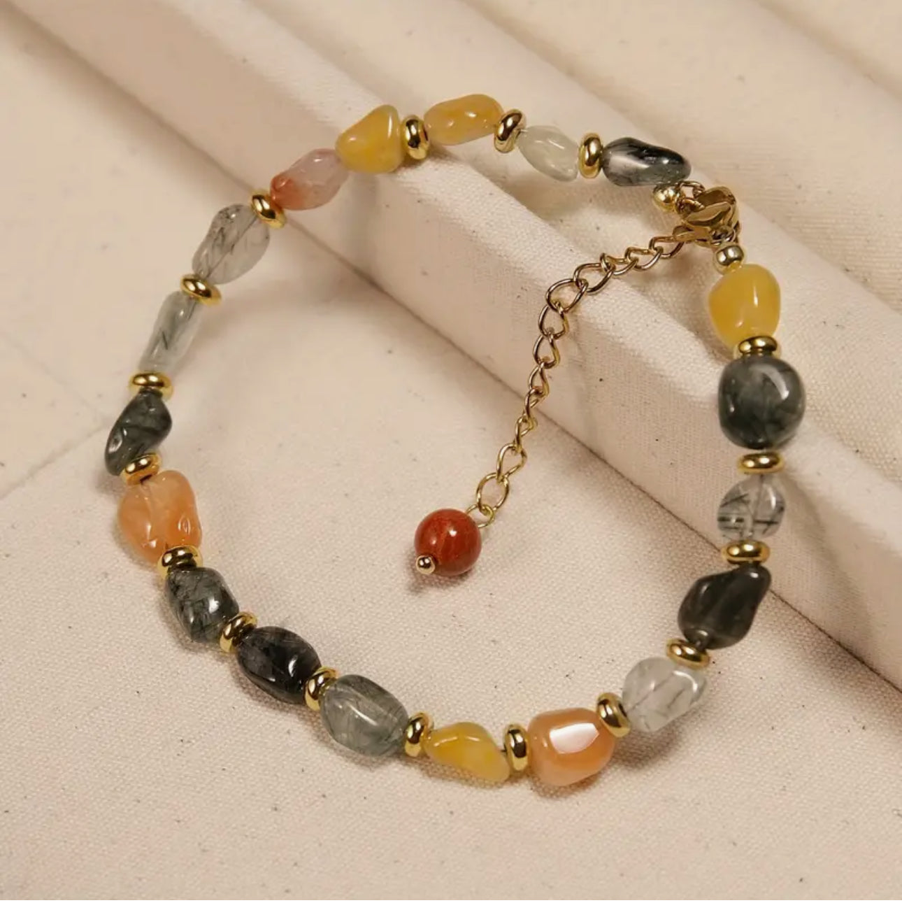 Bracelet "Lumière & Ancrage" en Quartz Tourmaline et Pierres Solaires