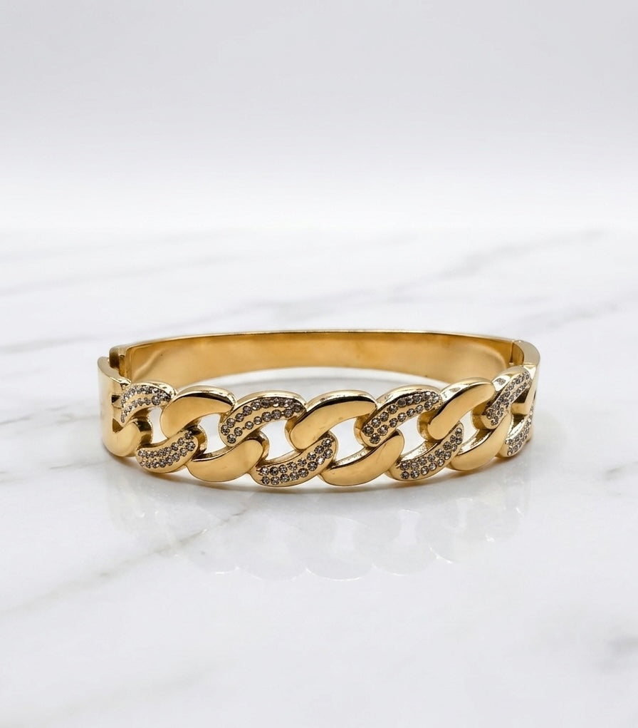 Bracelet Jonc "Gourmette Éclatante" – Acier Inoxydable 316L & Pavé de Cristaux