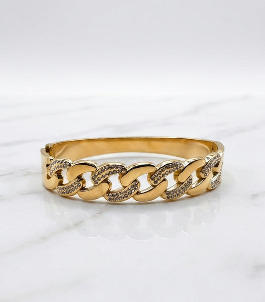 Bracelet Jonc "Gourmette Éclatante" – Acier Inoxydable 316L & Pavé de Cristaux