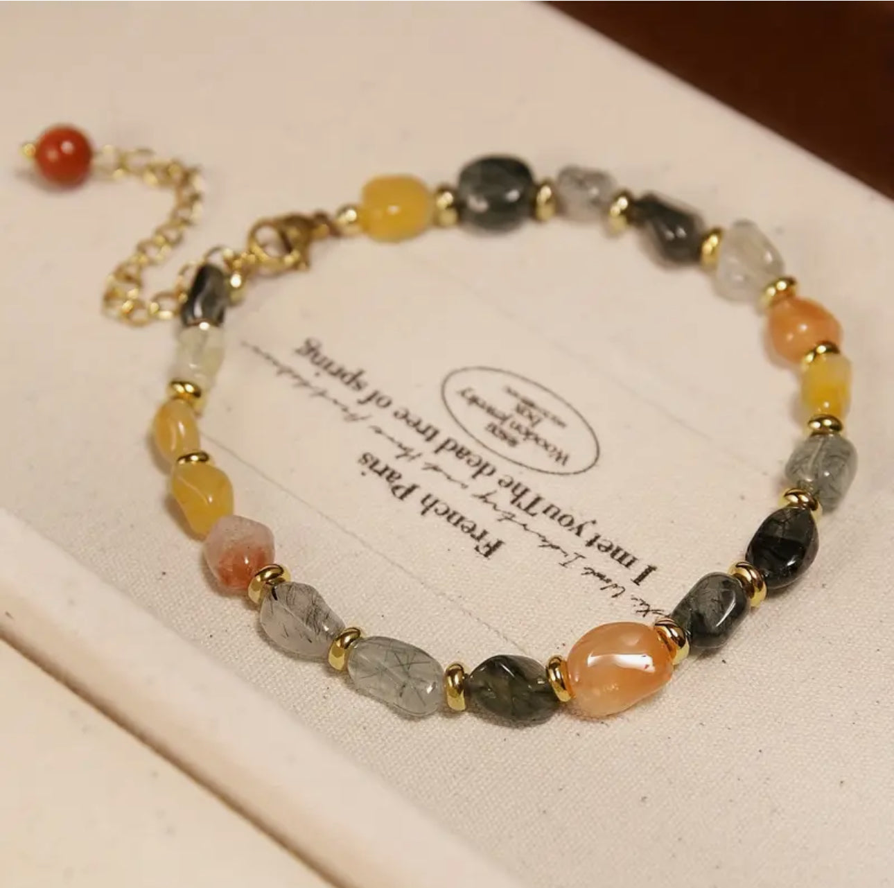 Bracelet "Lumière & Ancrage" en Quartz Tourmaline et Pierres Solaires