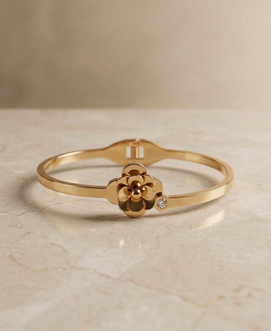 Bracelet Jonc "Camélia" – Acier Inoxydable 316L & Cristal Solitaire
