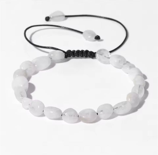 Bracelet "Éclat Lunaire" en Pierre de Lune (Pierres Roulées Ajustables)