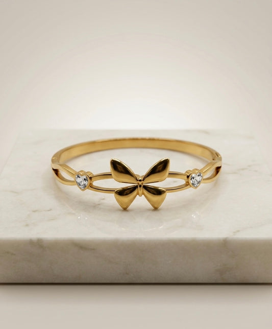 Bracelet Jonc "Papillon de Cœur" – Acier Inoxydable 316L & Cristaux