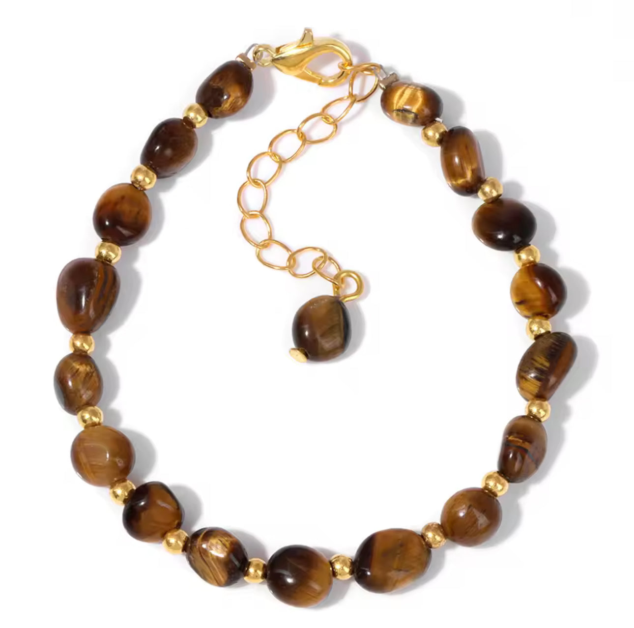 Bracelet "Instinct Solaire" en Œil de Tigre (Pierres Roulées et Détails Dorés)