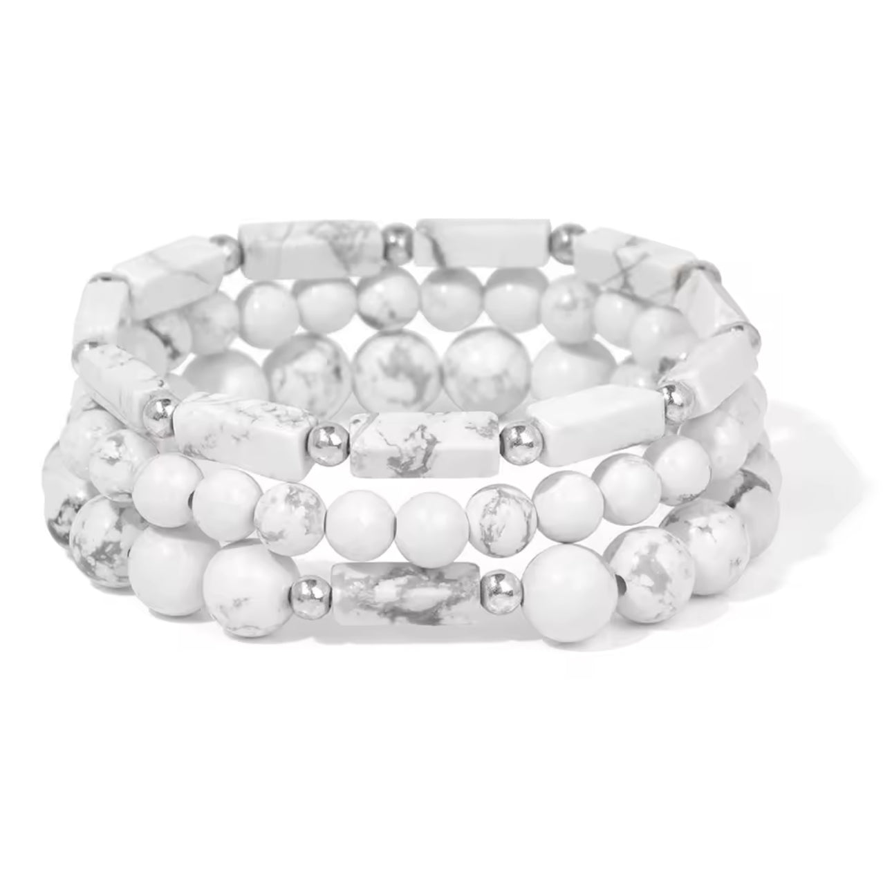 Ensemble de 3 bracelets "Pureté Minérale" en Howlite Blanche