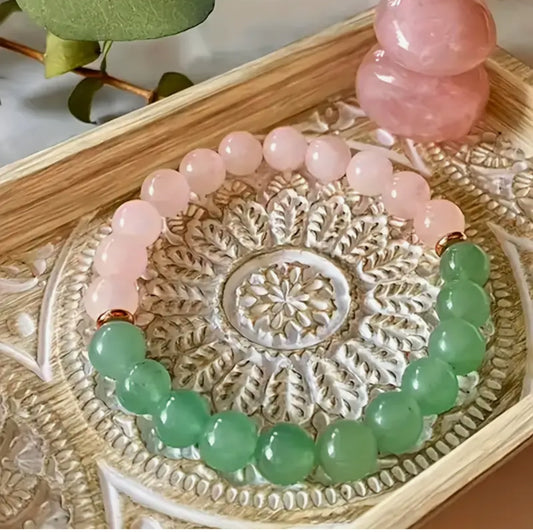 Bracelet "Harmonie du Cœur" en Quartz Rose et Aventurine Verte