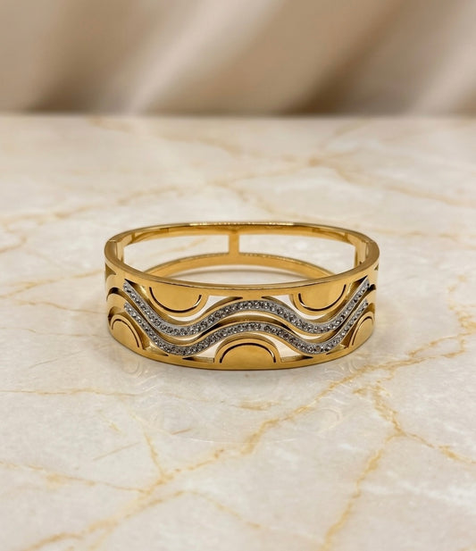 Bracelet Manchette "Aura Géométrique" – Acier Inoxydable 316L & Cristaux
