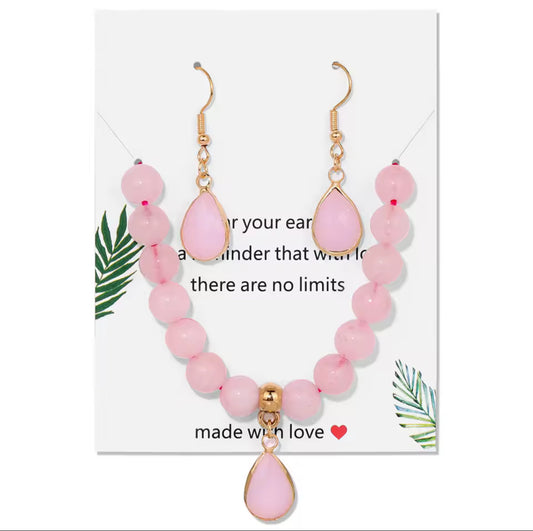Parure "Douceur Romantique" : Bracelet et Boucles d'Oreilles en Quartz Rose
