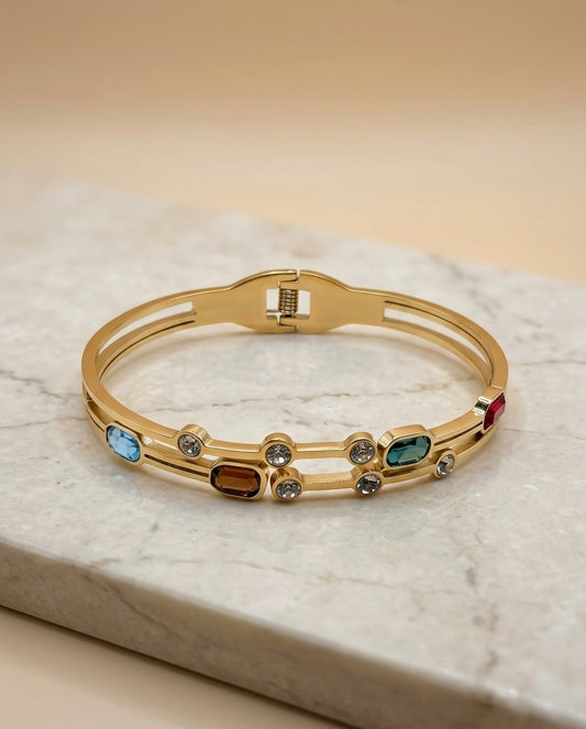 Bracelet Jonc "Prisme" – Acier Inoxydable 316L & Cristaux Multicolores