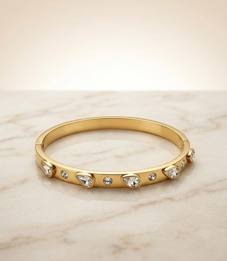Bracelet Jonc "Rivage Serti" – Acier Inoxydable 316L & Cristaux Multiformes