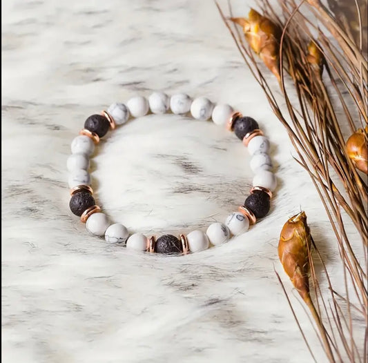 Bracelet Harmonie et Énergie – Howlite et Pierre de Lave