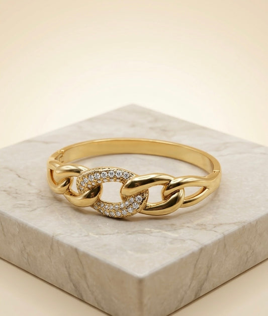 Bracelet Jonc "Lien Éclatant" – Acier Inoxydable 316L & Maillon Pavé