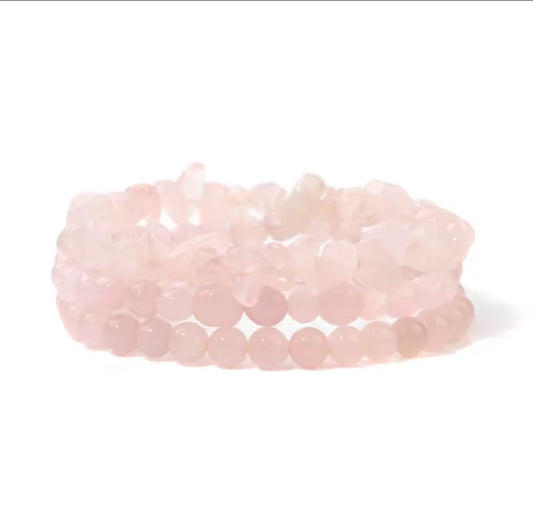 Bracelet Trio "Douceur Infinie" en Quartz Rose (Multi-Textures)