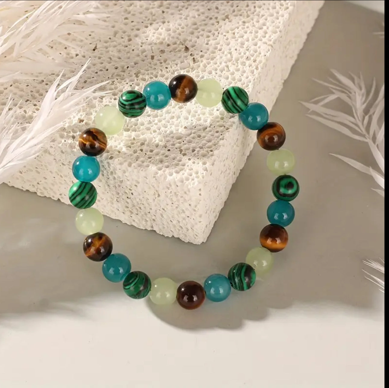 Bracelet Énergie et Harmonie – Œil de Tigre, Malachite, Calcite et Agate Bleue