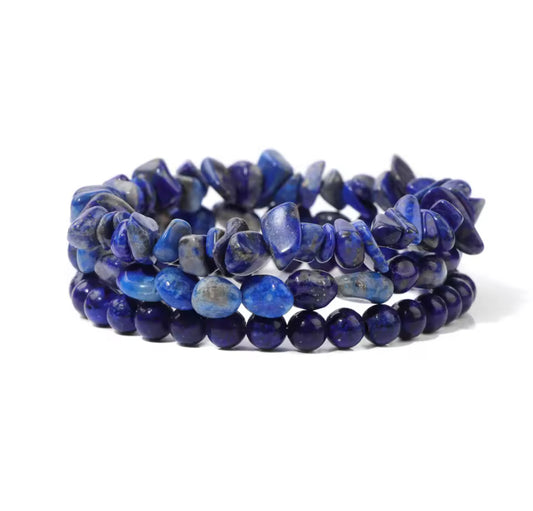 Bracelet Trio "Nuit Majestueuse" en Lapis Lazuli (Multi-Textures)