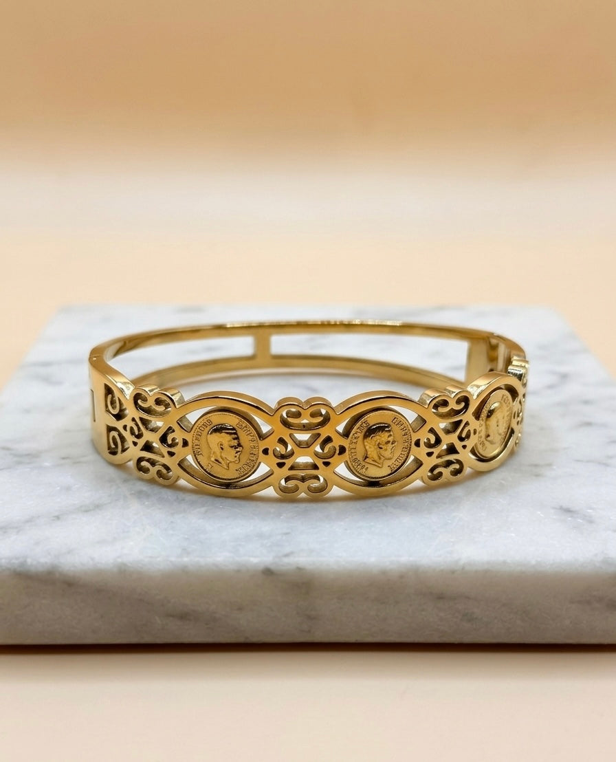 Bracelet Jonc "Impérial" – Dentelle d'Acier 316L & Médaillons Antiques