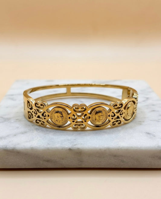 Bracelet Jonc "Impérial" – Dentelle d'Acier 316L & Médaillons Antiques