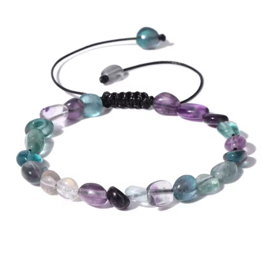 Bracelet "Aurore Boréale" en Fluorite Multicolore (Pierres Roulées Ajustables)