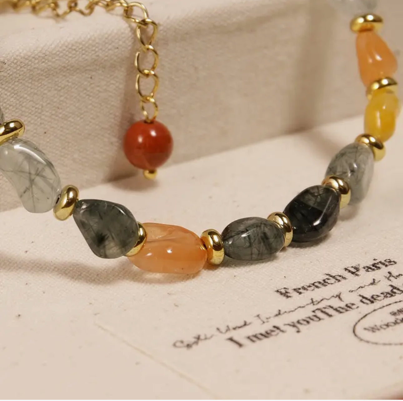 Bracelet "Lumière & Ancrage" en Quartz Tourmaline et Pierres Solaires