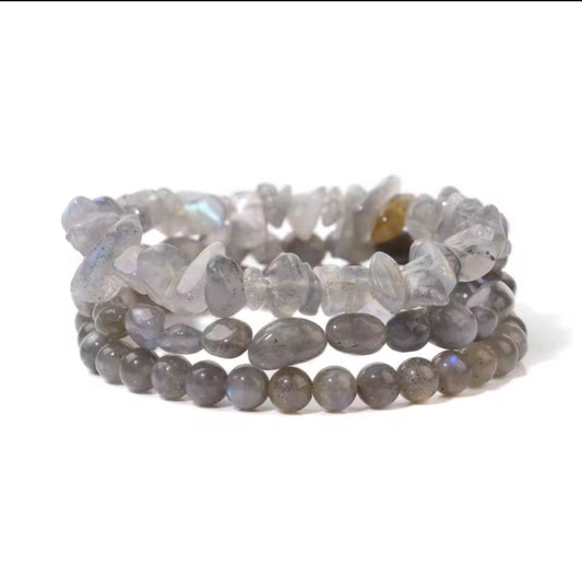 Bracelet Trio "Aura Boréale" en Labradorite (Multi-Textures)