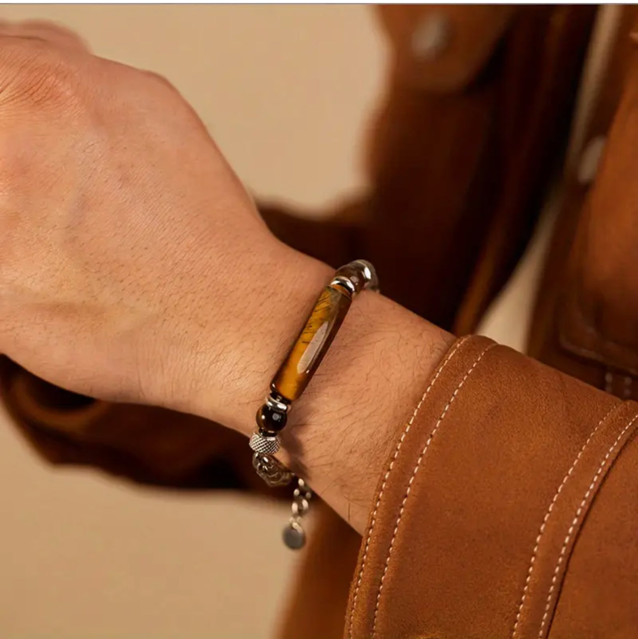 Bracelet Homme "Force & Caractère" en Acier et Œil de Tigre