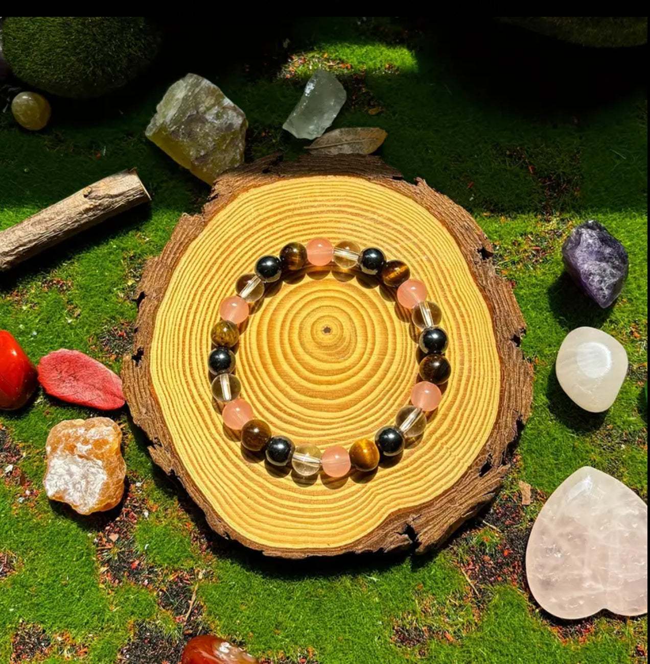 Bracelet en Quartz Rose, Œil de Tigre et Hématite – Équilibre et Force intérieure