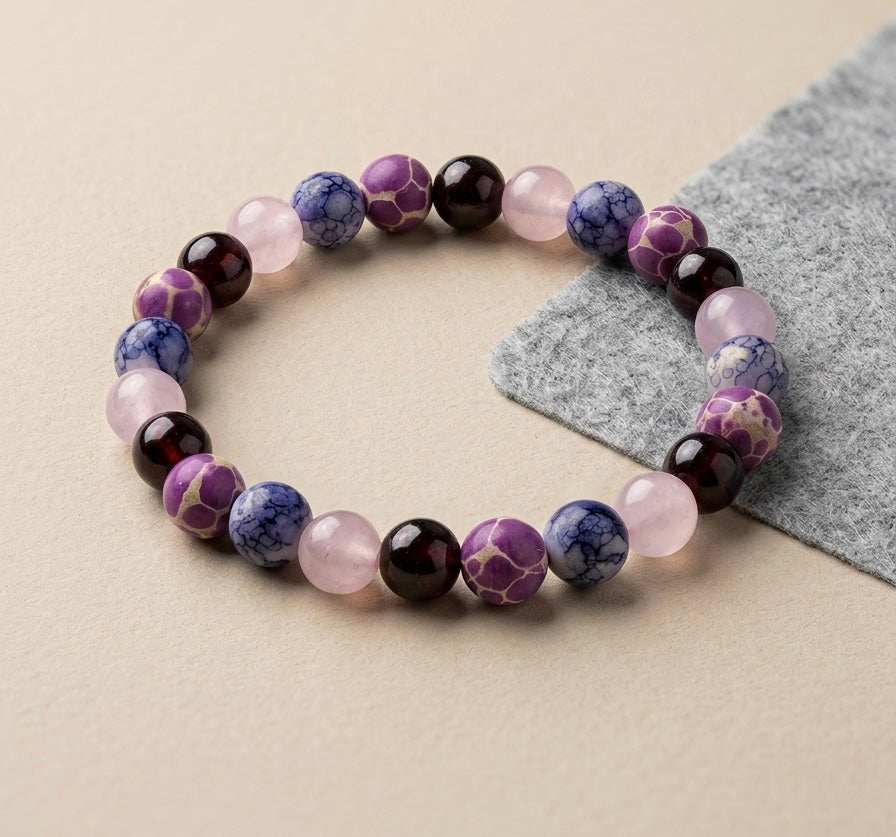 Bracelet "Charme Envoûtant" en Quartz Rose, Grenat et Jaspe Impérial