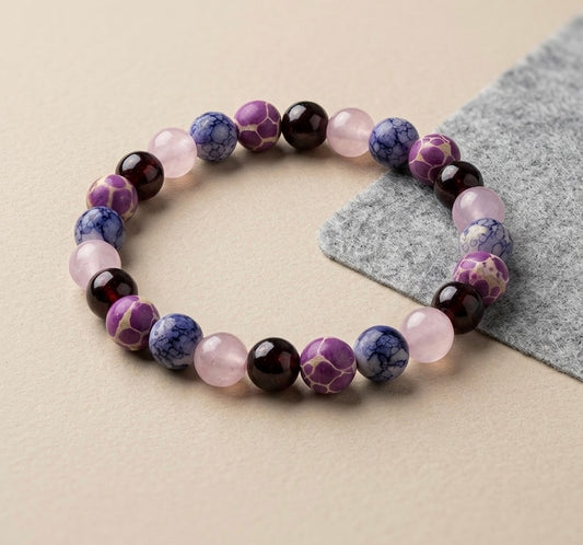 Bracelet "Charme Envoûtant" en Quartz Rose, Grenat et Jaspe Impérial