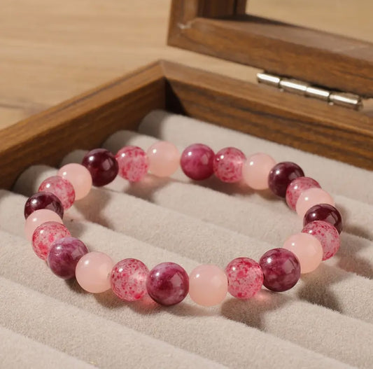 Bracelet "Amour & Gourmandise" en Quartz Rose et Quartz Fraise