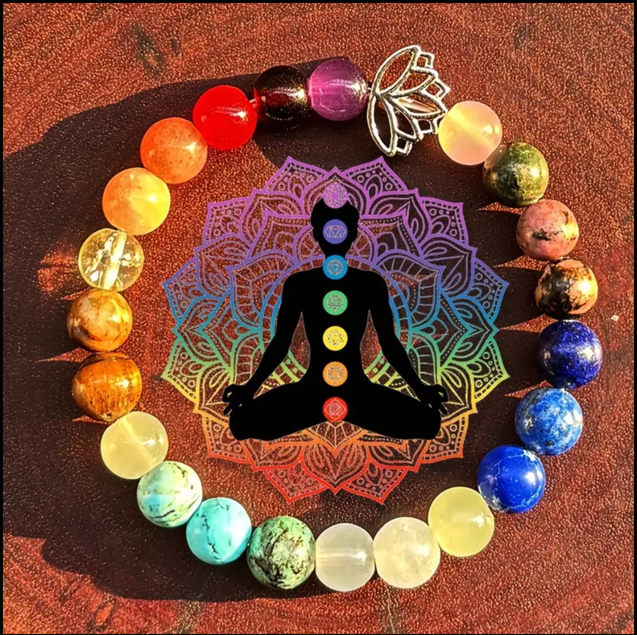 Bracelet des 7 Chakras avec Charme Feuille en Argent 🌿