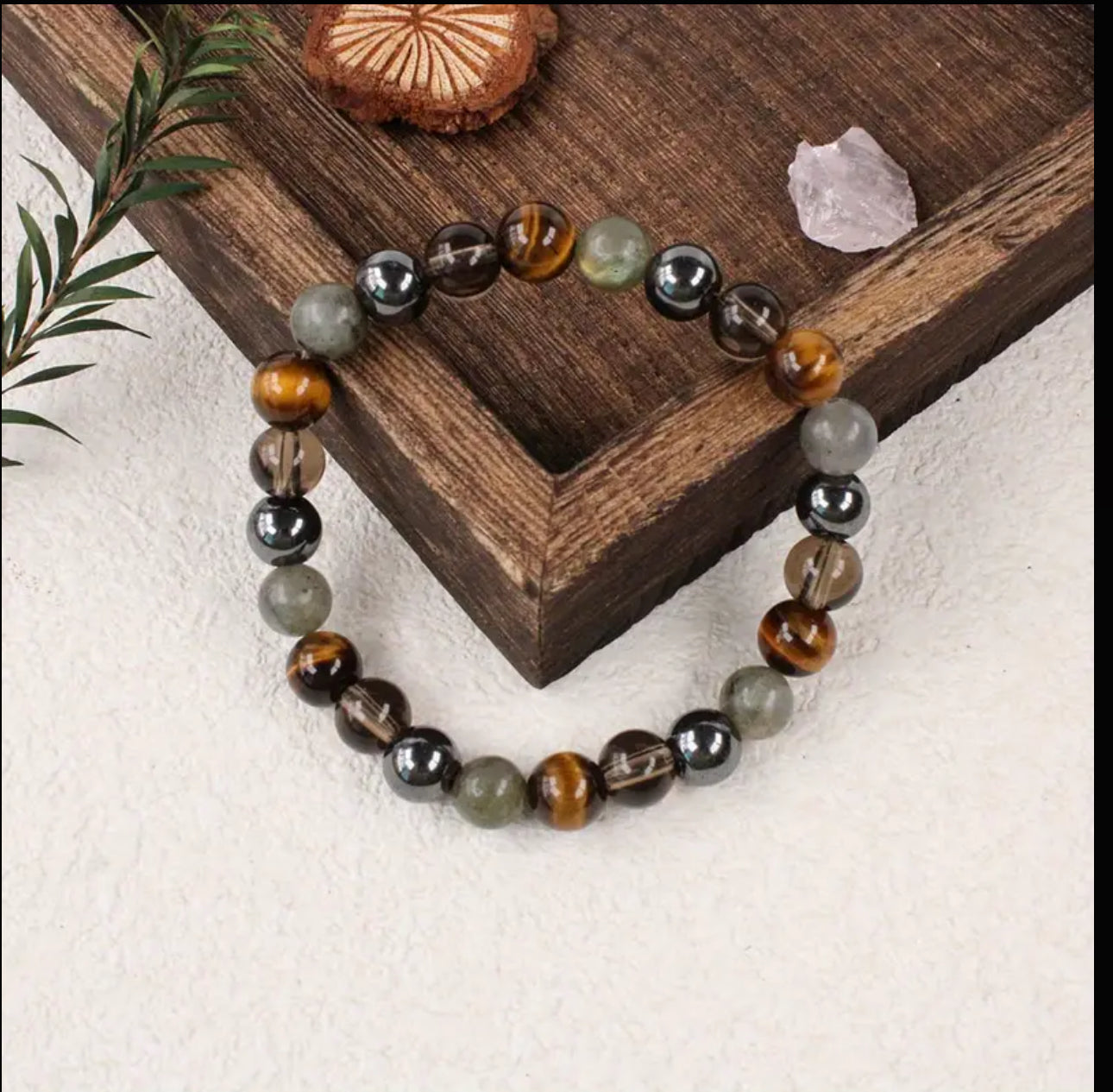 Bracelet « Force & Harmonie » — Hématite, Quartz Fumé, Labradorite, Œil de Tigre
