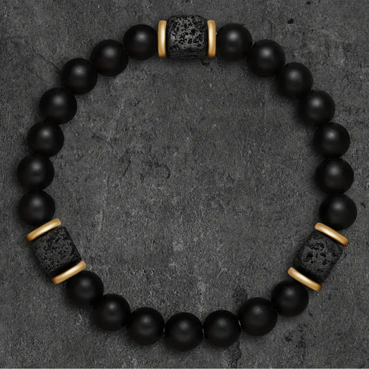 Bracelet "Élégance Volcanique" en Onyx Mat et Pierre de Lave